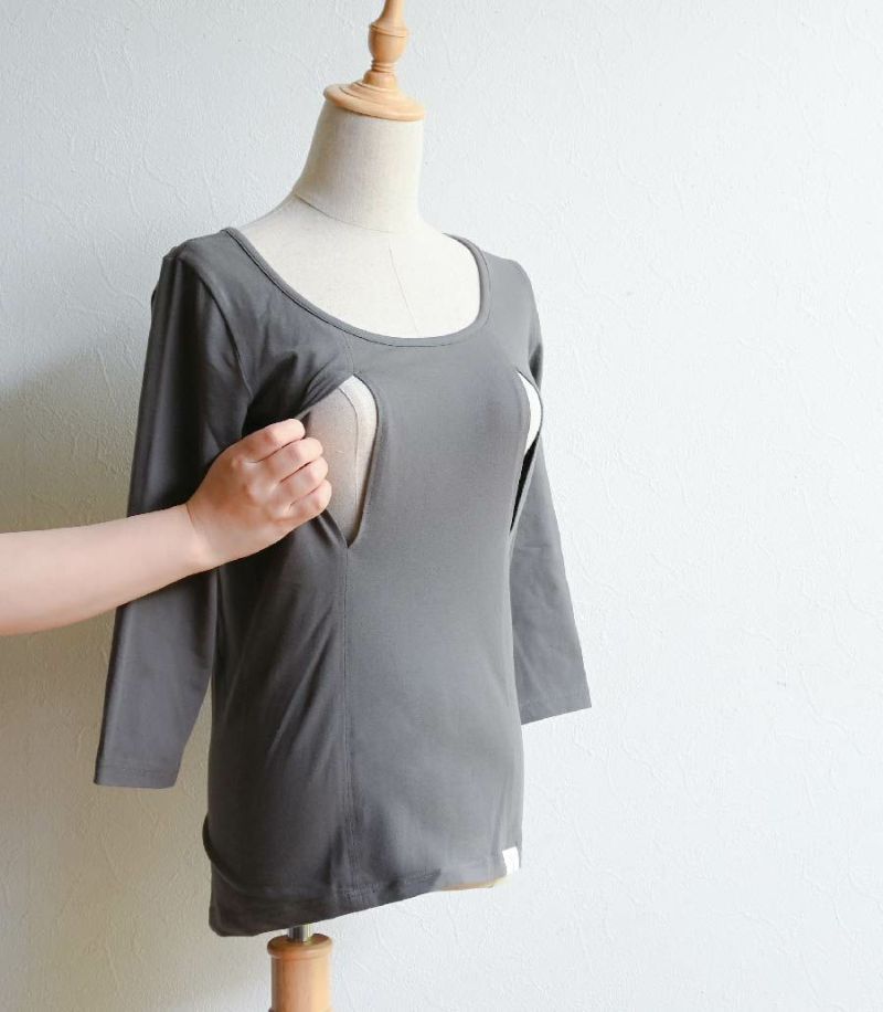 シンプル穴あき（七分袖） 授乳用インナー | 授乳服・マタニティ