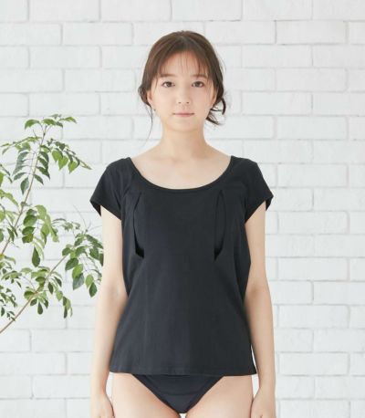 コットン100穴あきシャツ(一分袖)【授乳服・マタニティウェア・授乳ブラ】
