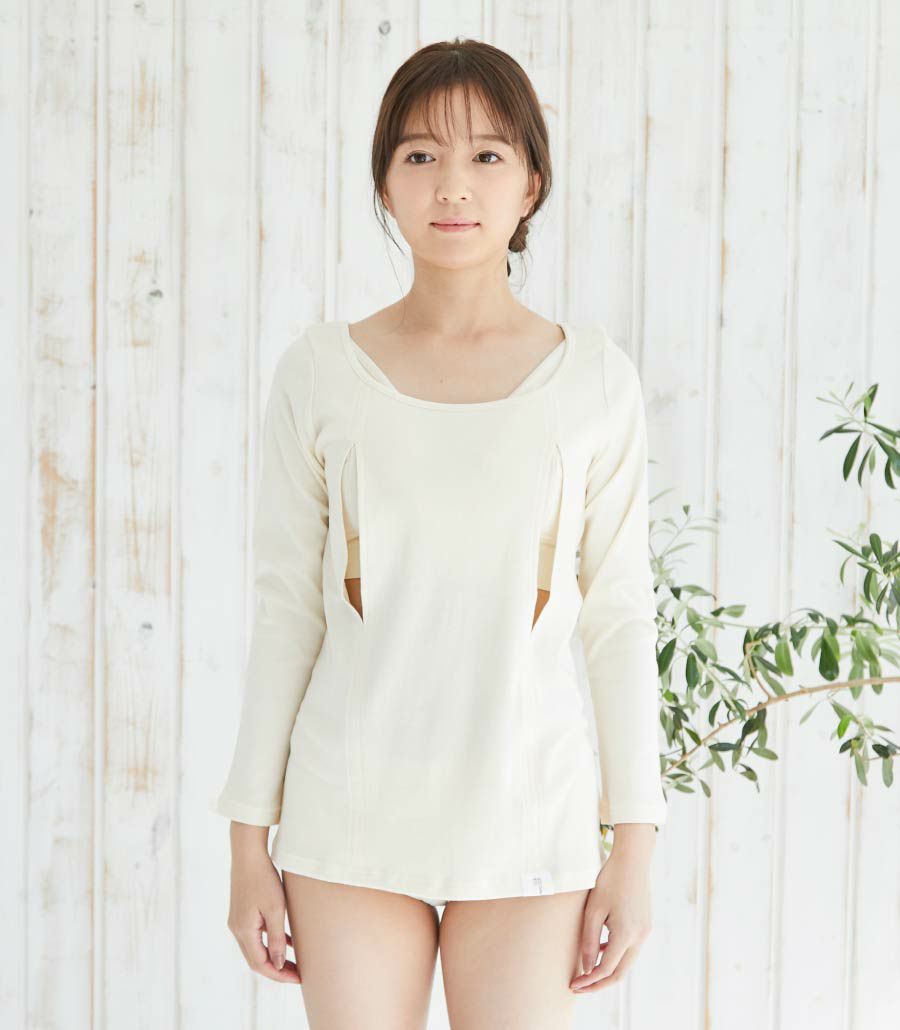 オーガニック穴あきロングスリーブ　授乳用インナー【授乳服・マタニティウェア・授乳ブラ】