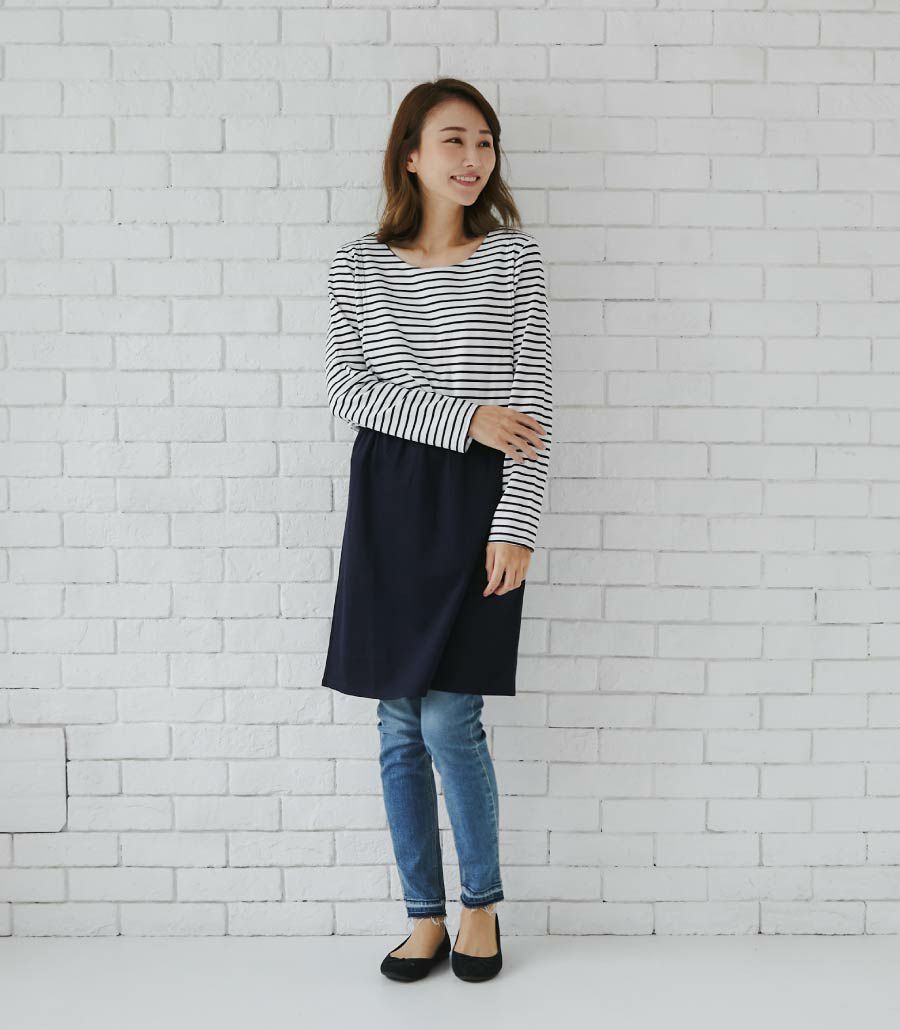 ポンチボーダーワンピ 授乳服 日本製【授乳服・マタニティウェア・授乳ブラ】