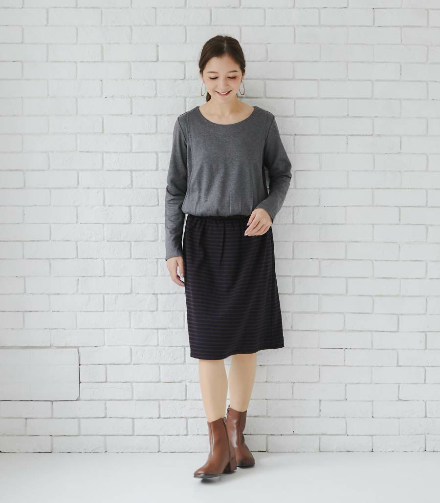 ポンチボーダーワンピ 授乳服 日本製【授乳服・マタニティウェア・授乳ブラ】