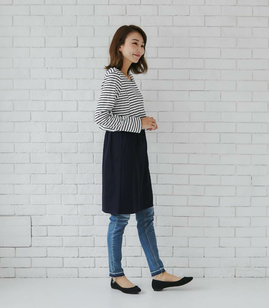 ポンチボーダーワンピ 授乳服 日本製【授乳服・マタニティウェア・授乳ブラ】