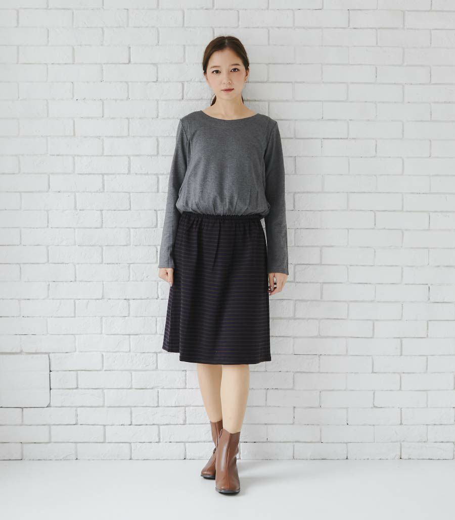 ポンチボーダーワンピ 授乳服 日本製【授乳服・マタニティウェア・授乳ブラ】
