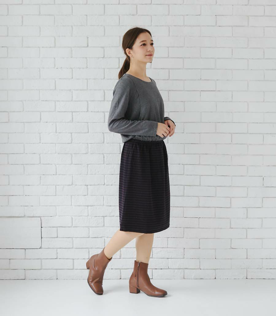 ポンチボーダーワンピ 授乳服 日本製【授乳服・マタニティウェア・授乳ブラ】