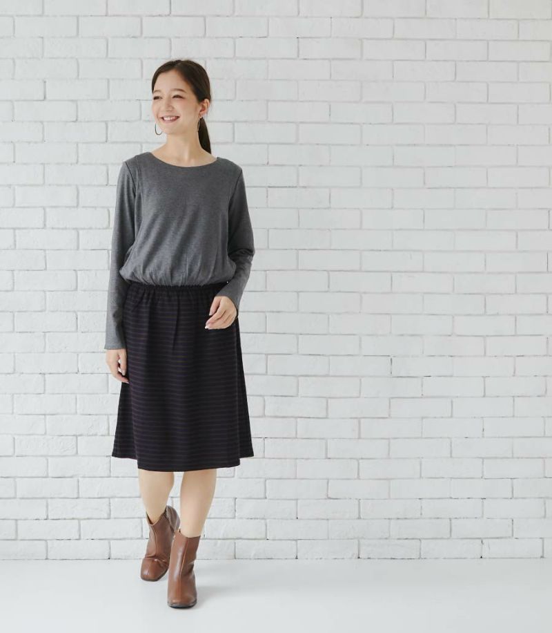 ポンチボーダーワンピ 授乳服 日本製【授乳服・マタニティウェア・授乳ブラ】