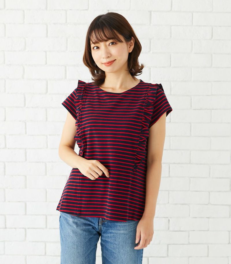 サマーセール50%OFF】カノコボーダーフリル 授乳服 マタニティ服 日本