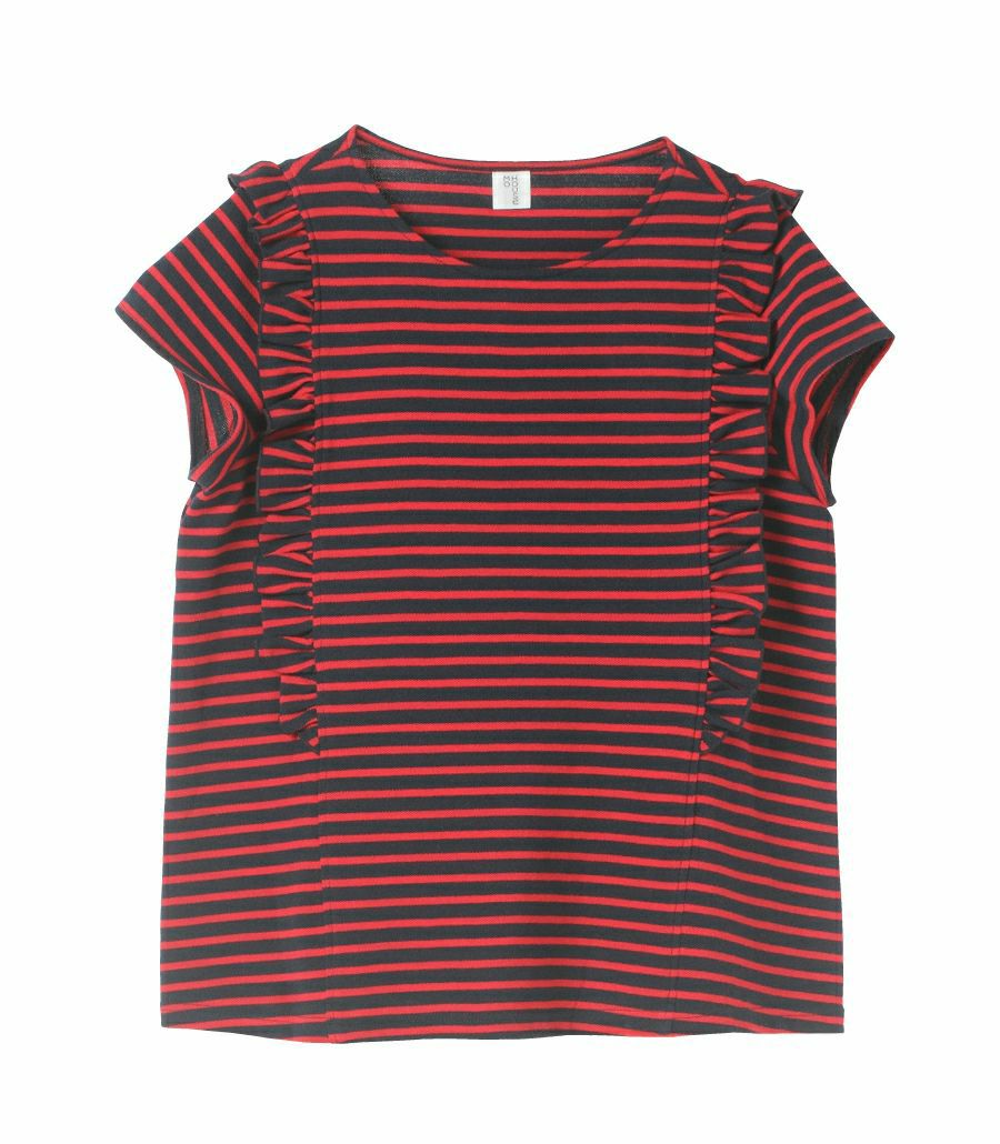 カノコボーダーフリル 授乳服 マタニティ服 日本製 授乳服 マタニティ服 かわいい授乳服 日本製 モーハウス 授乳トップス