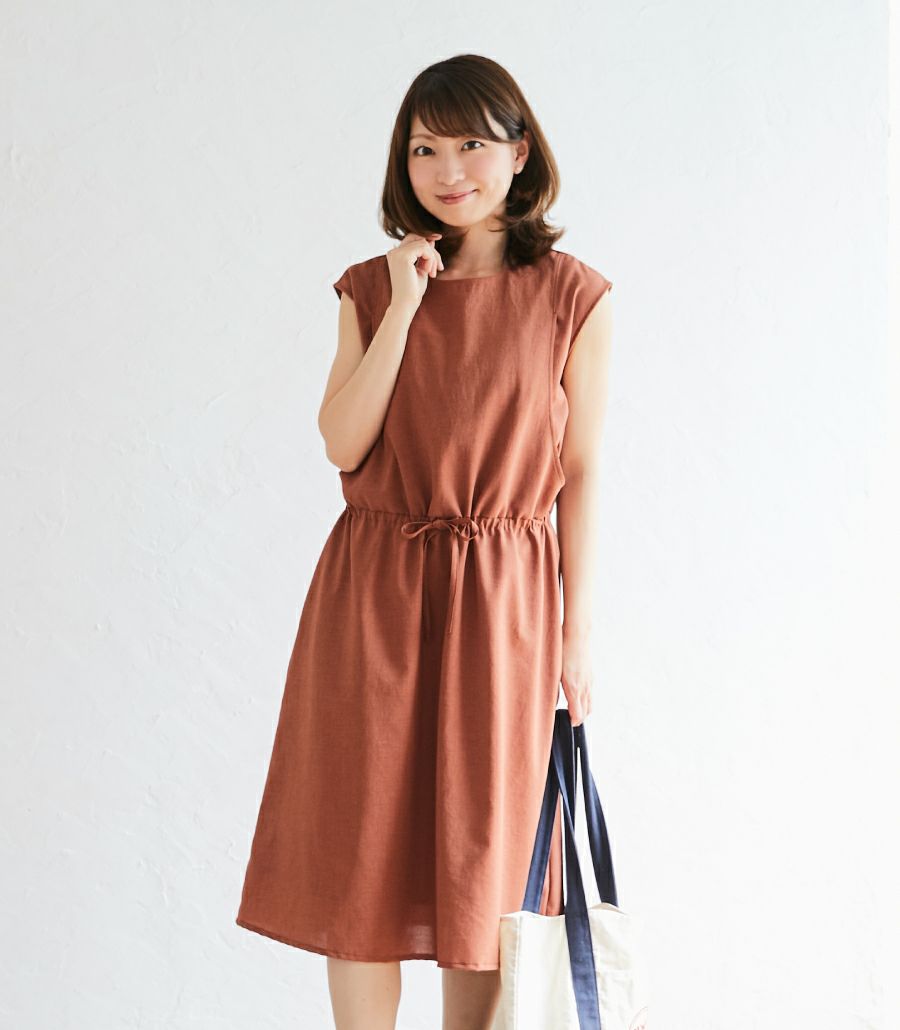 期間限定2buy10 Off ウエストマークノースリーブワンピース 授乳服 マタニティ服 日本製 授乳服 マタニティ服 授乳ワンピ 大人かわいい授乳 ワンピース 日本製 モーハウス