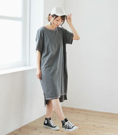 カラーステッチＴシャツワンピース 授乳服 マタニティ服 日本製【授乳服・マタニティウェア・授乳ブラ】