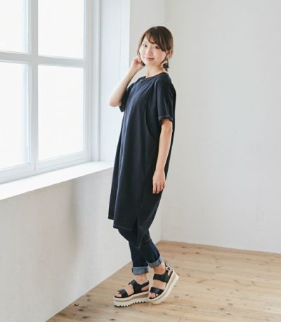 カラーステッチＴシャツワンピース 授乳服 マタニティ服 日本製【授乳服・マタニティウェア・授乳ブラ】