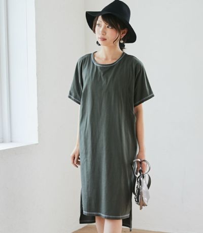 カラーステッチＴシャツワンピース 授乳服 マタニティ服 日本製【授乳服・マタニティウェア・授乳ブラ】