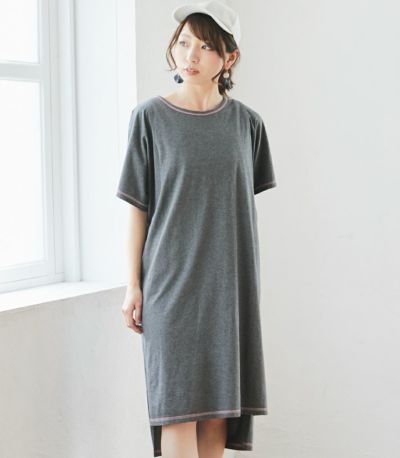 カラーステッチＴシャツワンピース 授乳服 マタニティ服 日本製【授乳服・マタニティウェア・授乳ブラ】