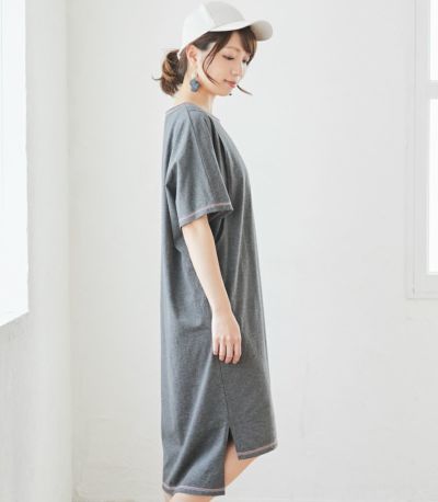 カラーステッチＴシャツワンピース 授乳服 マタニティ服 日本製【授乳服・マタニティウェア・授乳ブラ】