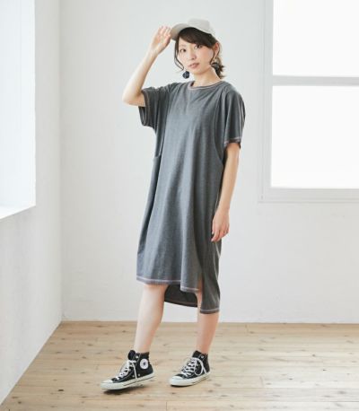 カラーステッチＴシャツワンピース 授乳服 マタニティ服 日本製【授乳服・マタニティウェア・授乳ブラ】