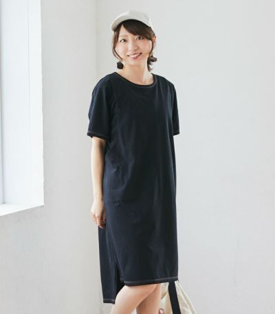 カラーステッチＴシャツワンピース 授乳服 マタニティ服 日本製【授乳服・マタニティウェア・授乳ブラ】