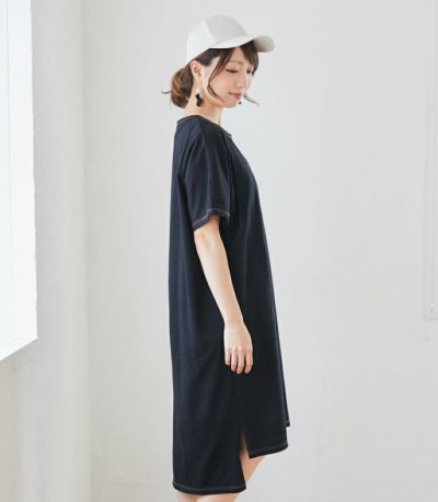 カラーステッチＴシャツワンピース 授乳服 マタニティ服 日本製【授乳服・マタニティウェア・授乳ブラ】