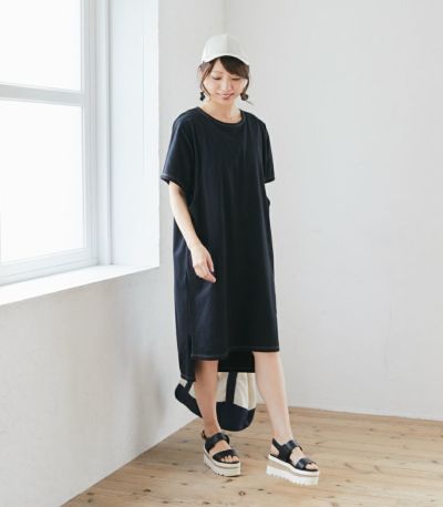 カラーステッチＴシャツワンピース 授乳服 マタニティ服 日本製【授乳服・マタニティウェア・授乳ブラ】