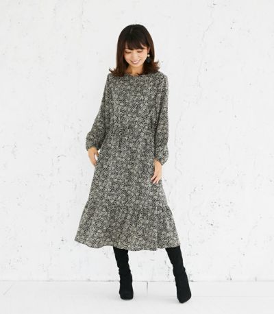 2buy10 Off フォーマル10 Off 試着ok プリントティアードワンピース 授乳服 マタニティ服 日本製 授乳服 マタニティ服 日本製 モーハウス 大人かわいい授乳服