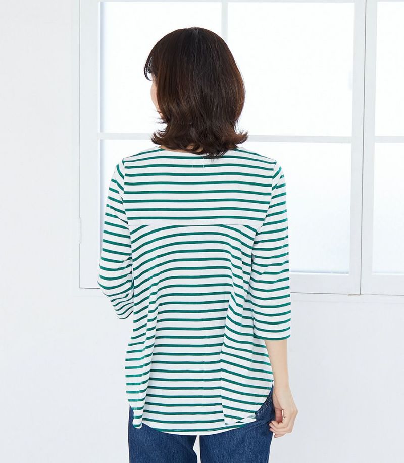 ボーダーフレアーカットソー 授乳服 マタニティ服 日本製【授乳服・マタニティウェア・授乳ブラ】