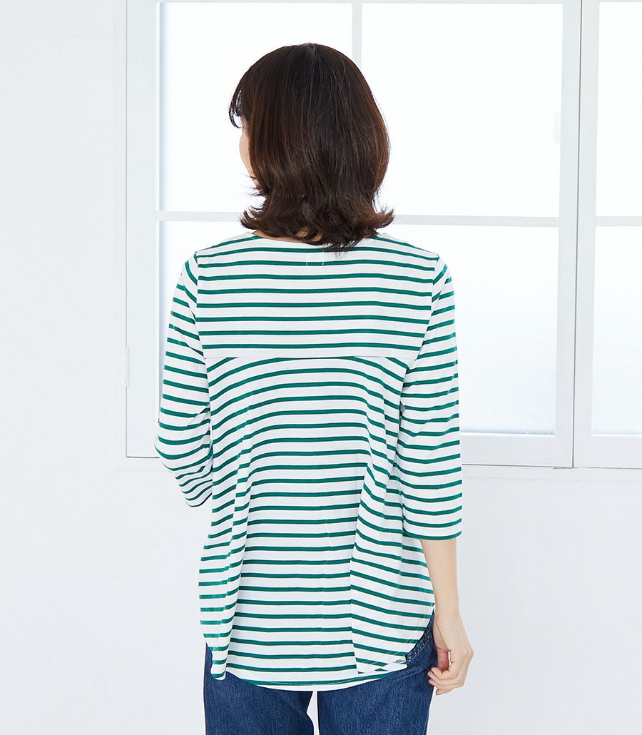 ボーダーフレアーカットソー 授乳服 マタニティ服 日本製【授乳服・マタニティウェア・授乳ブラ】