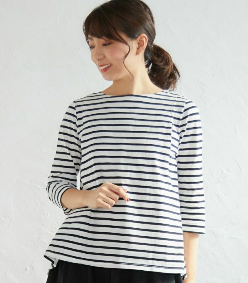 ボーダーフレアーカットソー 授乳服 マタニティ服 日本製【授乳服・マタニティウェア・授乳ブラ】