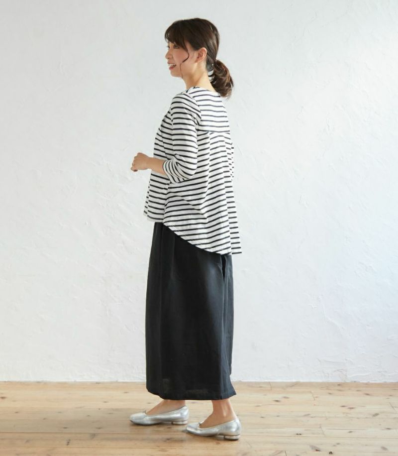 ボーダーフレアーカットソー 授乳服 マタニティ服 日本製【授乳服・マタニティウェア・授乳ブラ】