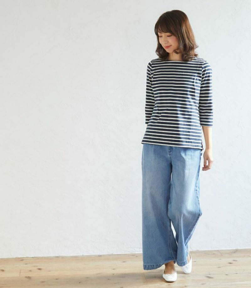 ボーダーフレアーカットソー 授乳服 マタニティ服 日本製【授乳服・マタニティウェア・授乳ブラ】