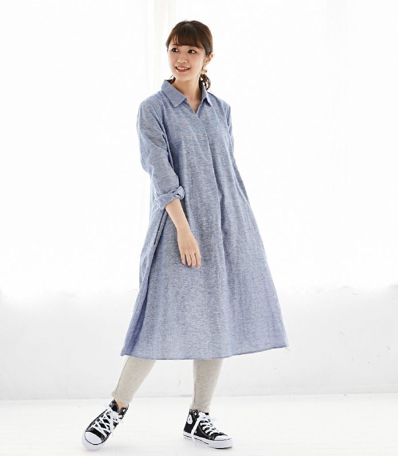 サマーセール30 Off コットンリネンシャツワンピース 授乳服 日本製 授乳服 マタニティ服 日本製 モーハウス 授乳ワンピース