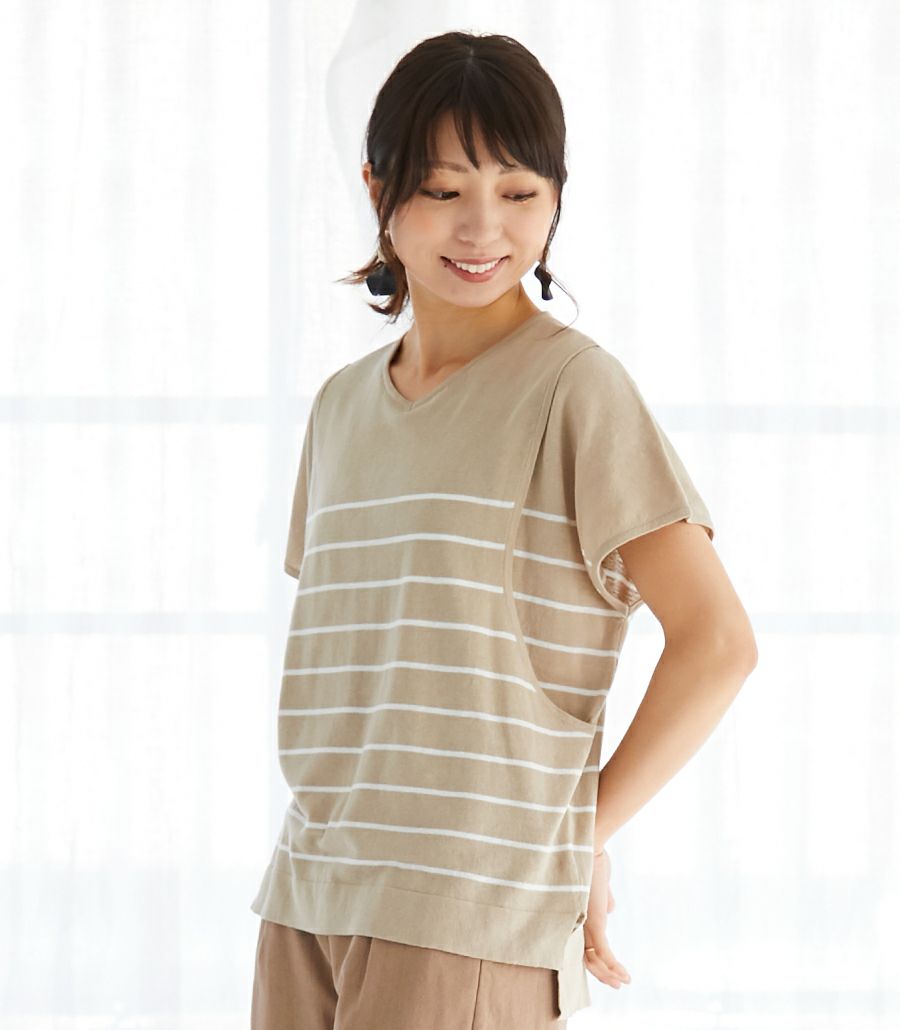 Ｖネックサマーニット<br>授乳服 マタニティ服【授乳服・マタニティウェア・授乳ブラ】