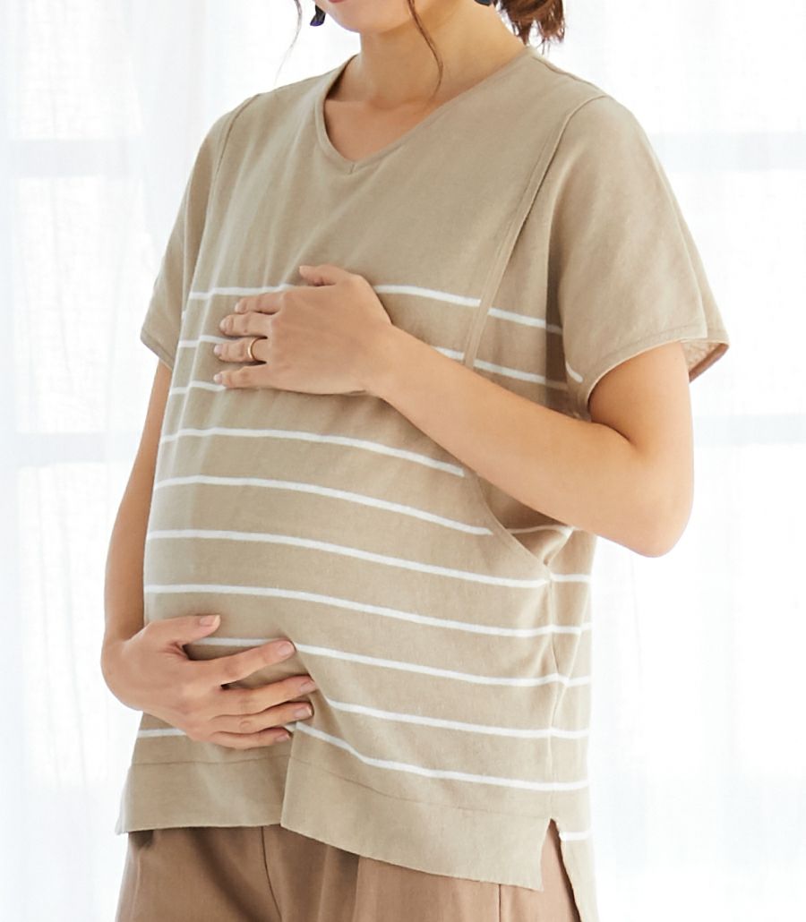 Ｖネックサマーニット<br>授乳服 マタニティ服【授乳服・マタニティウェア・授乳ブラ】