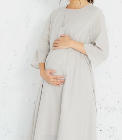 カシュクールワンピース<br>授乳服 マタニティ服　日本製【授乳服・マタニティウェア・授乳ブラ】