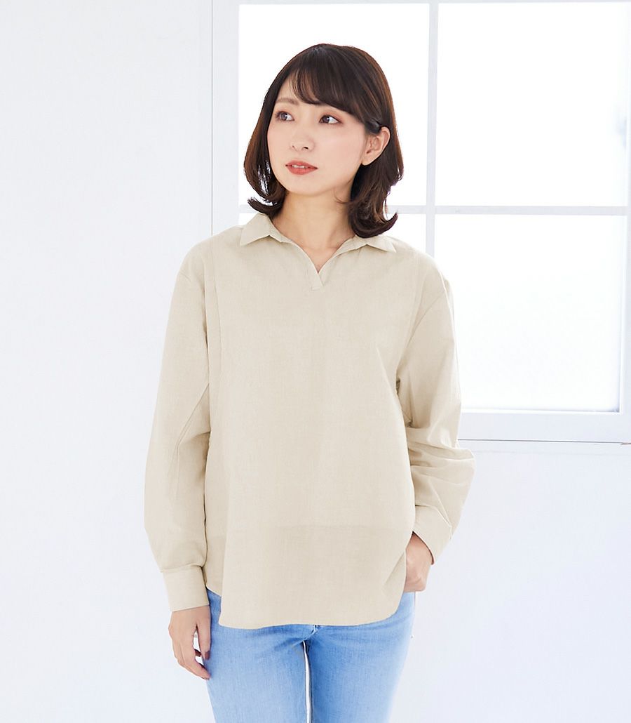 オーガニックコットンシャツ 授乳服 マタニティ服 日本製【授乳服・マタニティウェア・授乳ブラ】