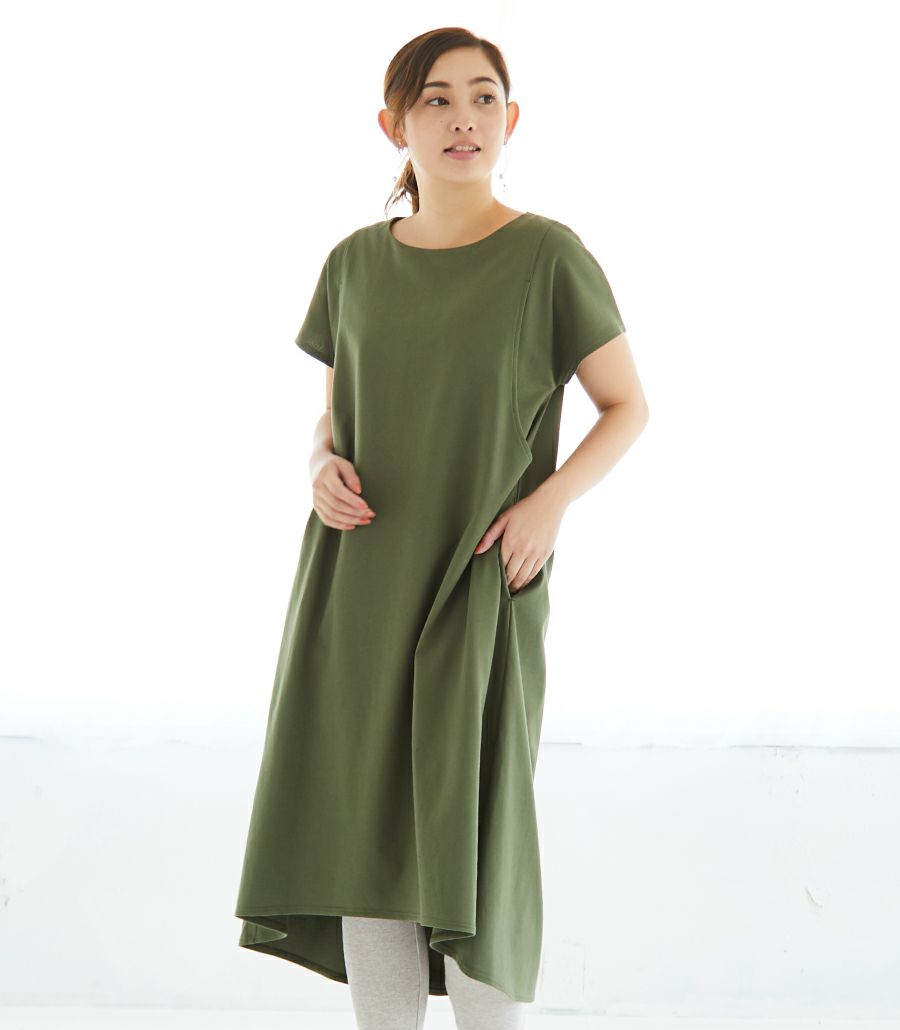 フレアーカットソーワンピース 半袖 授乳服 マタニティ服 日本製 授乳服 マタニティ服のモーハウス 24年間ママに愛され続ける日本製授乳服