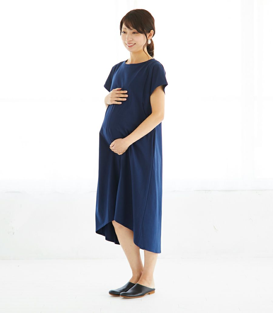 フレアーカットソーワンピース 半袖 授乳服 マタニティ服 日本製 授乳服 マタニティ服のモーハウス 24年間ママに愛され続ける日本製授乳服