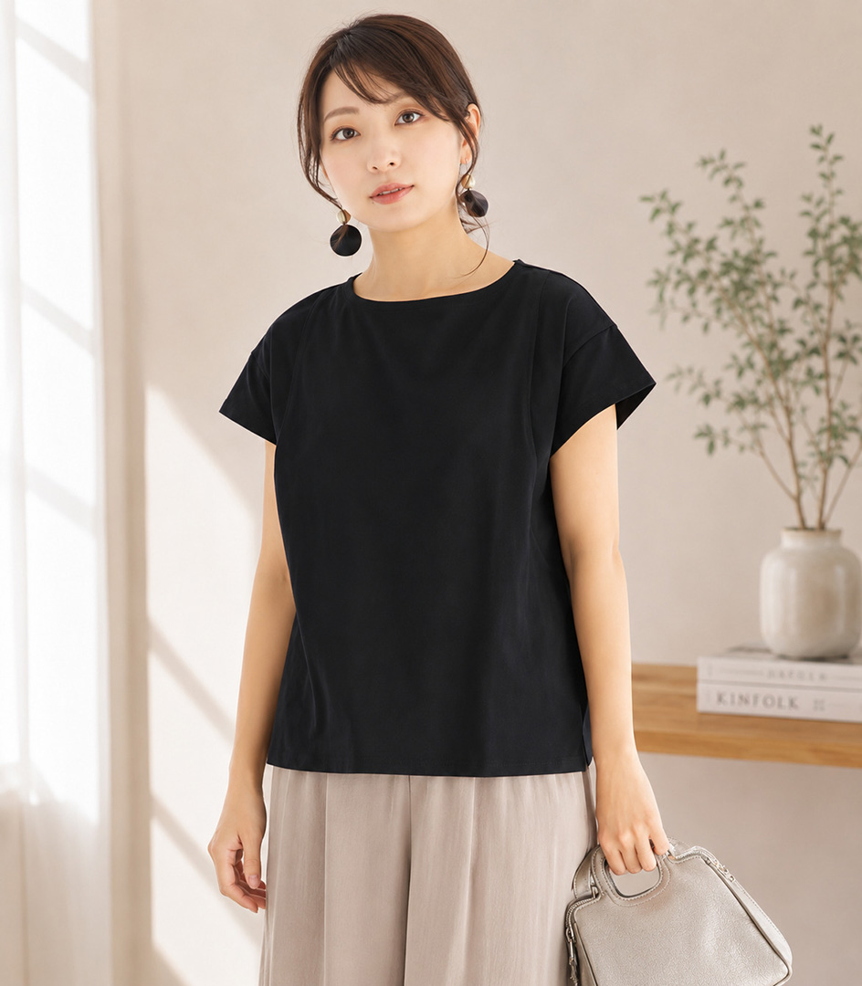 CARINO ベーシックT（半袖） 日本製【授乳服・マタニティウェア・授乳ブラ】