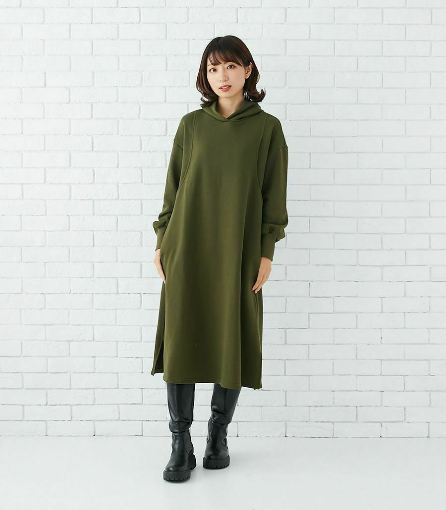 期間限定2buy10 Off 裏毛パーカーワンピース 授乳服 マタニティ服 日本製 授乳服 マタニティ 授乳口付きワンピース コットン100 綿100 モーハウス