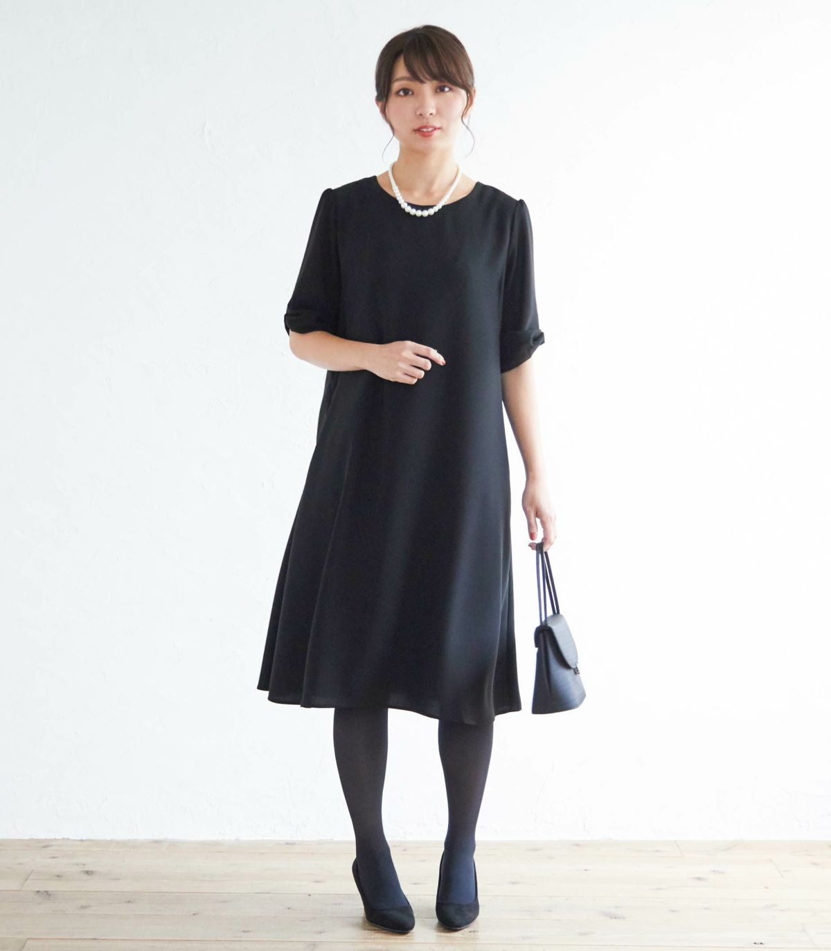 リボンスリーブワンピース（ブラック）