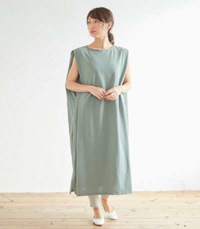 タックノースリーブワンピース 授乳服 マタニティ服 日本製【授乳服・マタニティウェア・授乳ブラ】