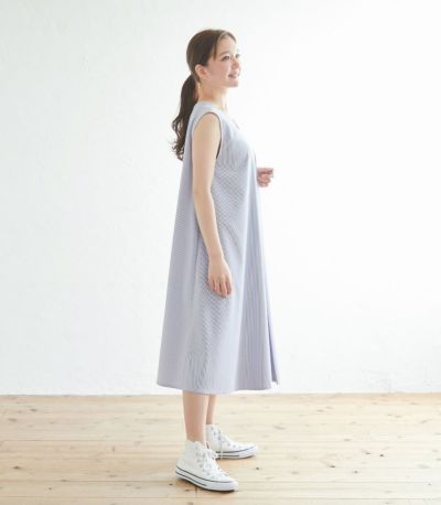 ストライプフレアーワンピース 授乳服 日本製【授乳服・マタニティウェア・授乳ブラ】