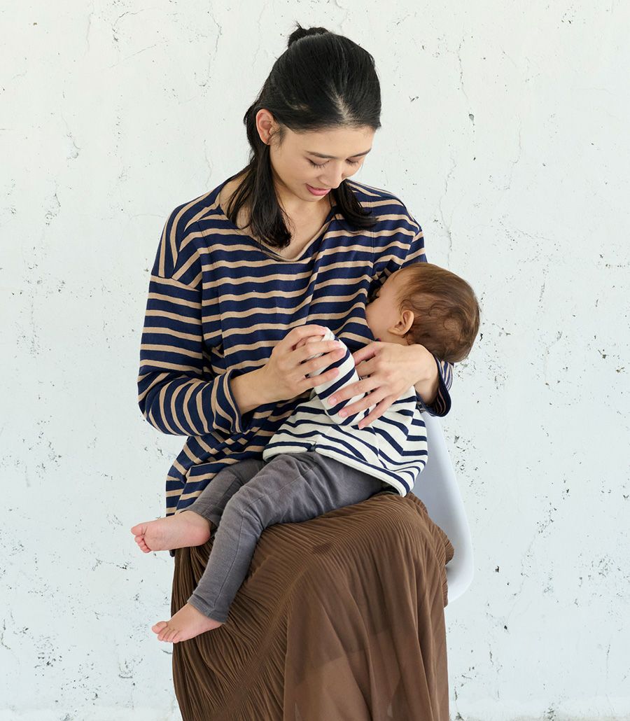 モーハウス　授乳服（コットンボーダー）+インナー　セット コットンボーダー 授乳服 日本製