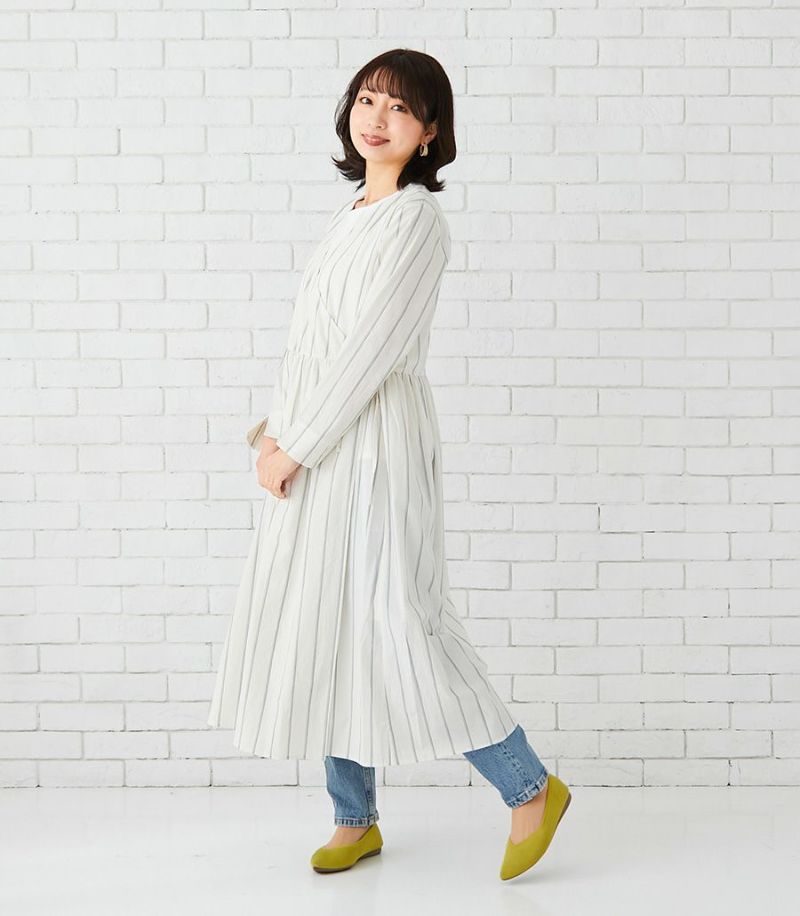試着対象】ストライプカシュクールワンピース(タンクトップ付