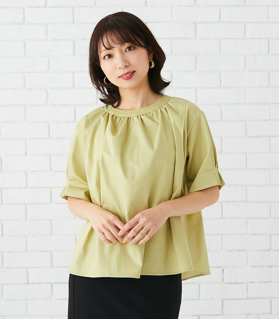 試着対象】シャンブレーギャザーブラウス 授乳服 マタニティ服 日本製 