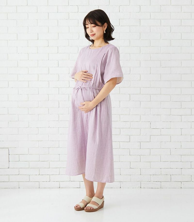 美品　モーハウス　オーガニックガーゼワンピース　パープル　日本製　授乳 オーガニックガーゼワンピース 授乳服 マタニティ服 日本製