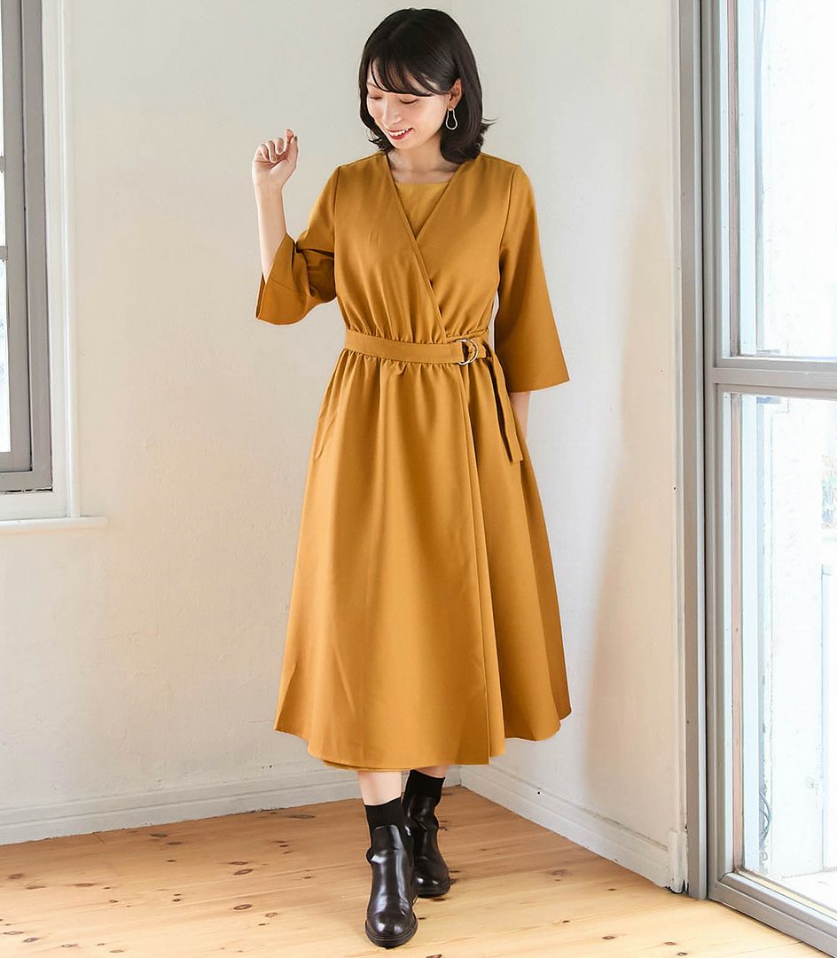 ベルト付きカシュクールワンピース
