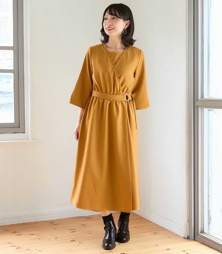 ベルト付きカシュクールワンピース