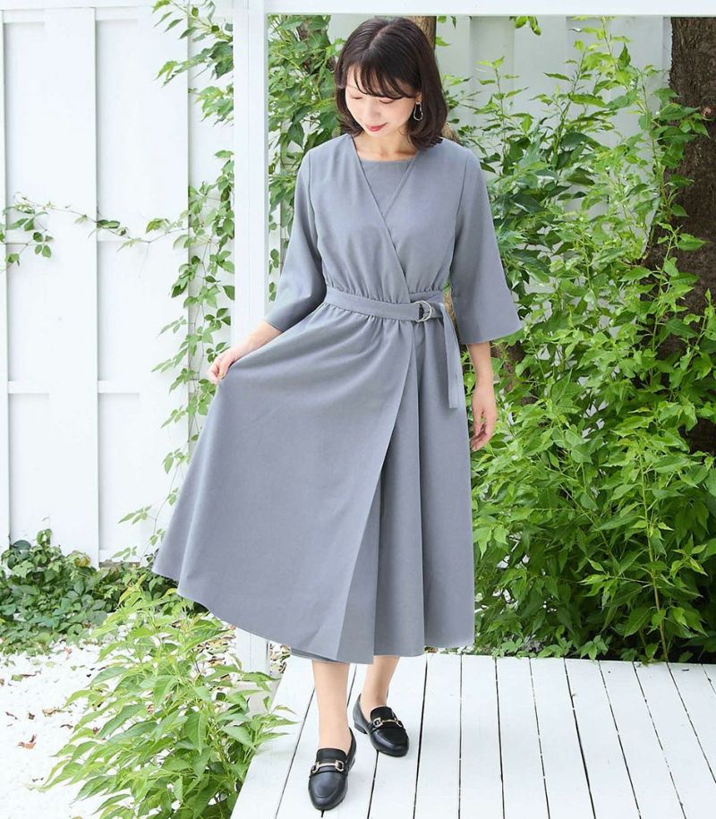 ベルト付きカシュクールワンピース 授乳服 日本製 授乳服