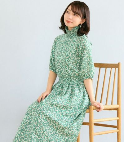 【10%ポイント還元】【試着対象】【新色】シャーリング花柄ワンピース 授乳服 日本製